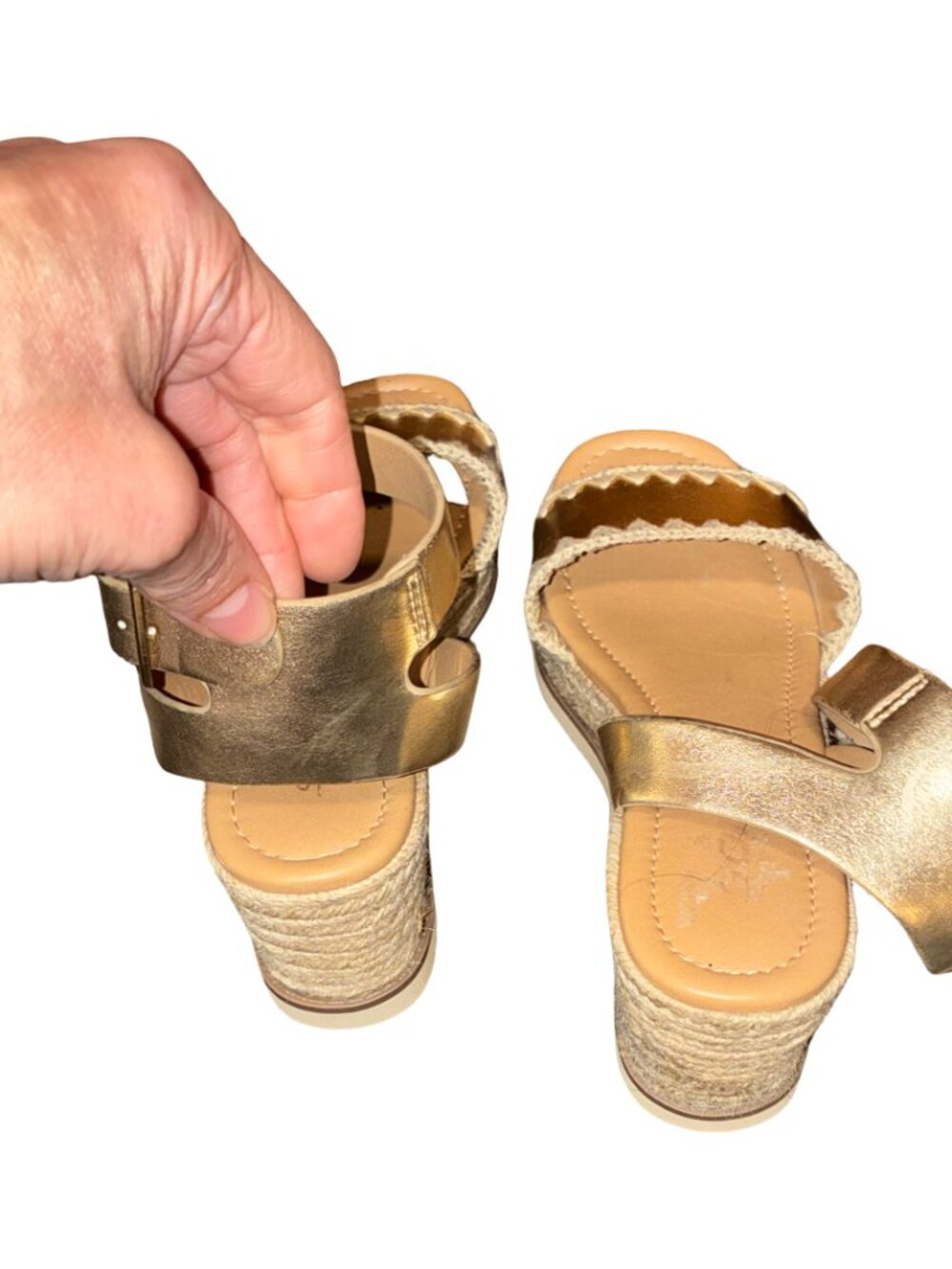 Sz.6*SODA*Metallic Gold Platform Wedge Sandals - Picture 5 of 6